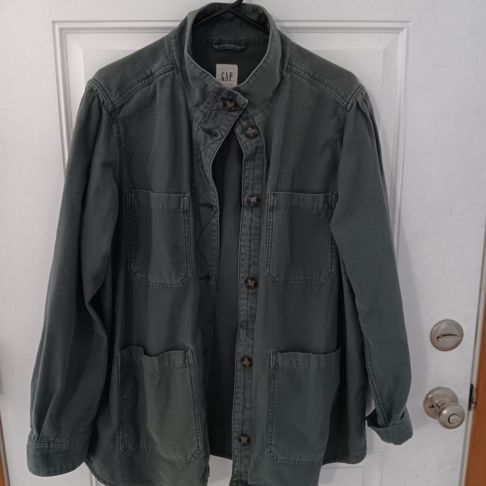 GAP Green Lightweight Jacket with Relaxed Fit and Shirt-Style Collar